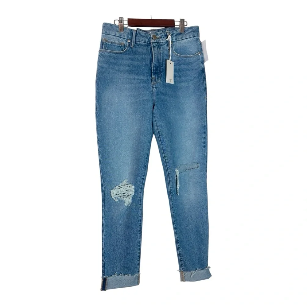 GOOD AMERICAN Weekender Distressed Straight Leg Jeans - Picture 3 of 10